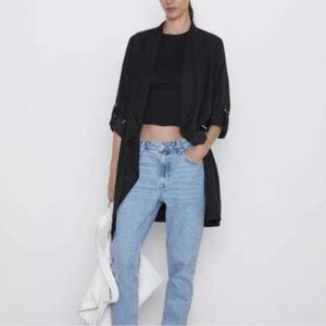Zara Open Front Faux Suede Black Jacket size XS